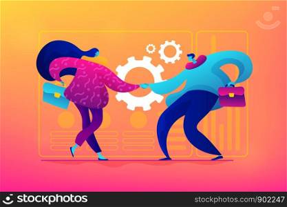 Partnership and agreement, cooperation and deal completed concept. Vector isolated concept illustration. Small heads and huge legs people. Hero image for website.. Partnership concept vector illustration.