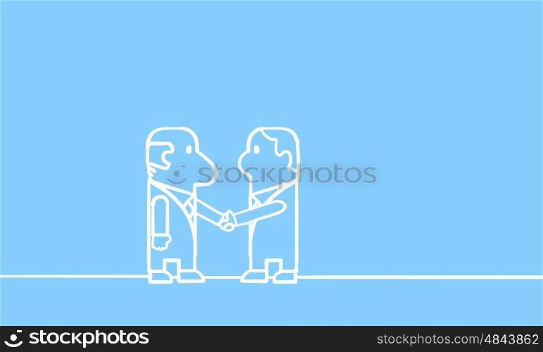 Partnership concept. Cartoon image of two businessmen shaking hands