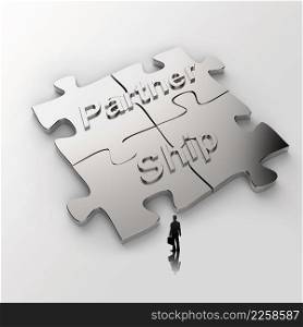 Partnership Puzzle metal 3d and businessman icon as concept