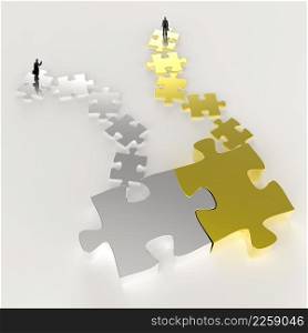 Partnership Puzzle metal 3d and businessman icons as concept