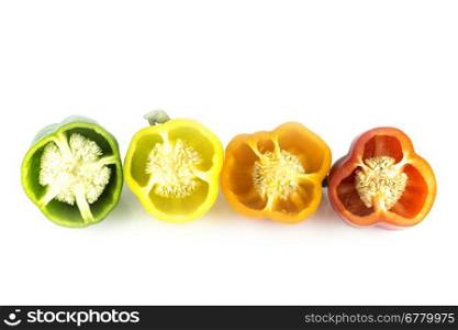 Parts of colorful sweet bell pepper . Parts of colorful sweet bell pepper on white background.
