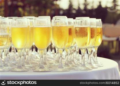 Party background. Champagne in glasses.