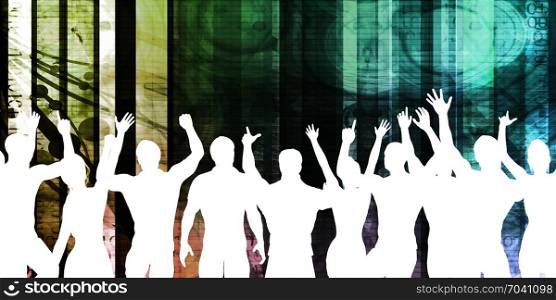 Party Background with a Crowd Cheering Silhouette Abstract. Party Background