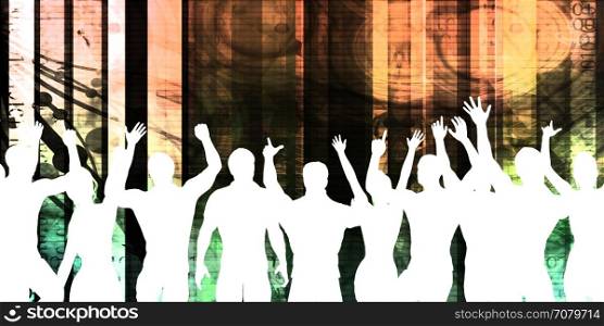 Party Background with a Crowd Cheering Silhouette Abstract. Party Background