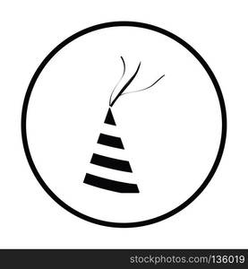 Party cone hat icon. Thin circle design. Vector illustration.