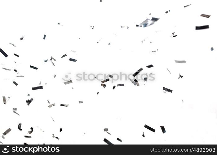 party, decoration and holidays concept - silver confetti over white background