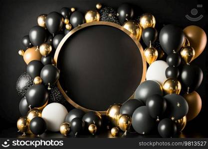 Party Holiday Background with Balloons and Empty Frame. Illustration Generative AI