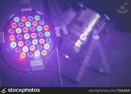 Party lighting: Colorful LED spots on the floor, hall