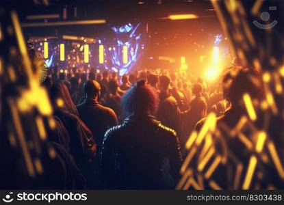 Party people on the show. Night club with lights and dancing people. Party crowd. Generated AI. Party people on the show. Night club with lights and dancing people. Party crowd. Generated AI.
