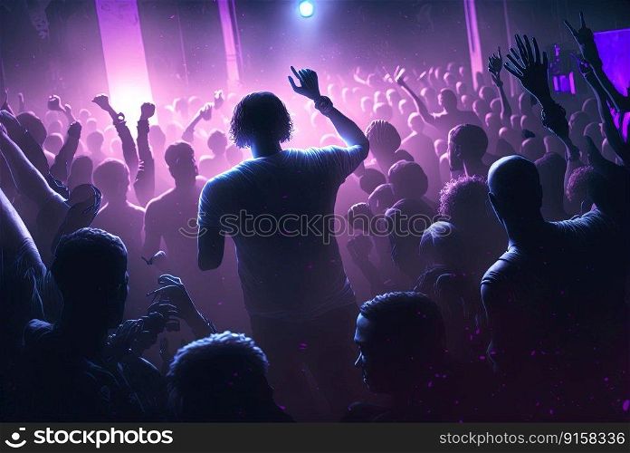Party people on the show. Night club with lights and dancing people. Party crowd. Generated AI. Party people on the show. Night club with lights and dancing people. Party crowd. Generated AI.