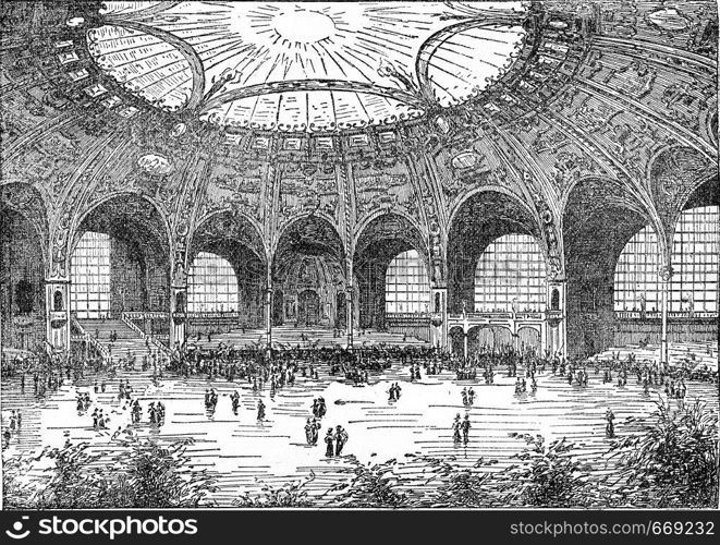 Party room, vintage engraved illustration. Industrial encyclopedia E.-O. Lami - 1875.