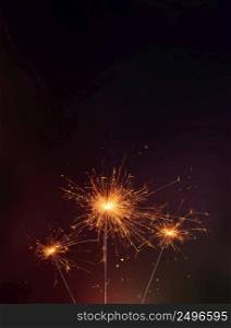 Party sparklers vertical banner template. Bengal fire burning with sparks and magic glitter glow.