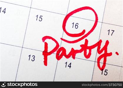 Party word written on the calendar