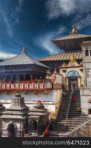 Pashupatinath temple complex of Hinduism, located on the Bagmati River, Kathmandu, Nepal.. Pashupatinath temple complex of Hinduism