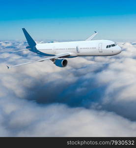 Passenger airliner flight in the blue sky