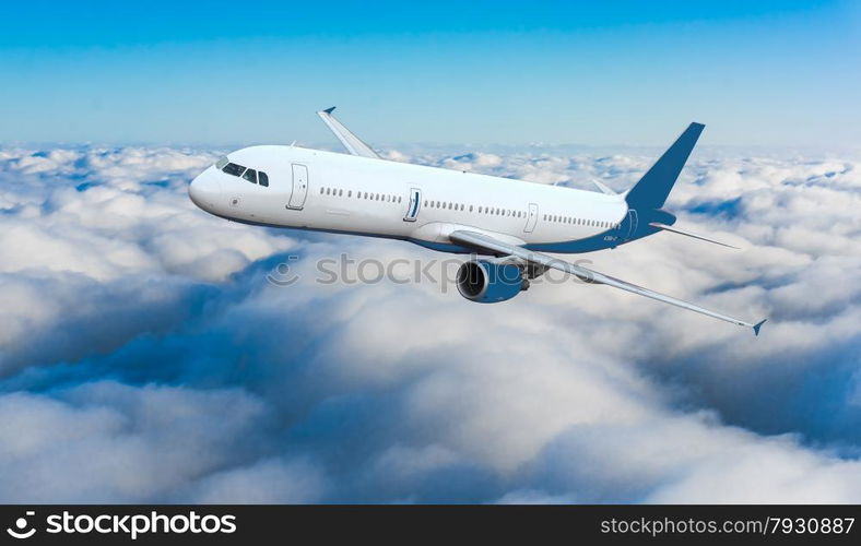 Passenger airliner flight in the blue sky