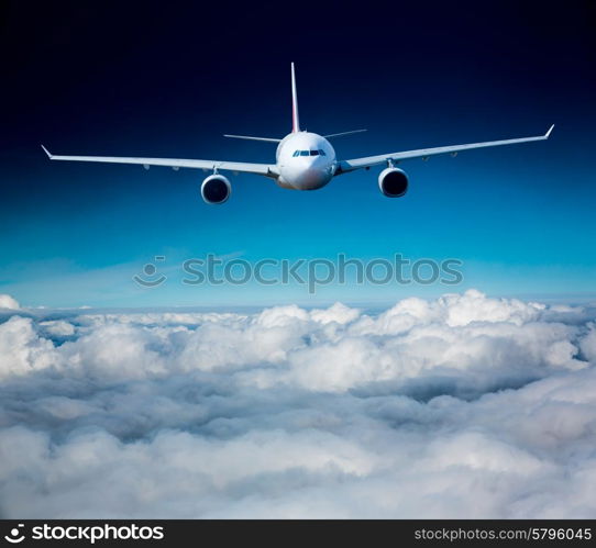 Passenger Airliner flying in the clouds