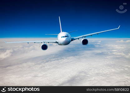 Passenger Airliner flying in the clouds