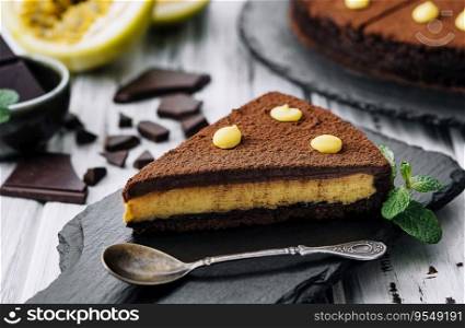 passion fruit chocolate cake with fresh Passion fruit