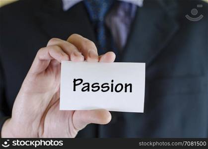 Passion text note concept over business man background