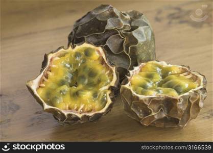Passionfruit in two halves