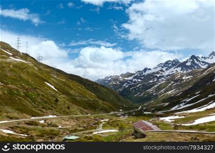 Passo del San Gottardo or St. Gotthard Pass summer landscape (Switzerland).