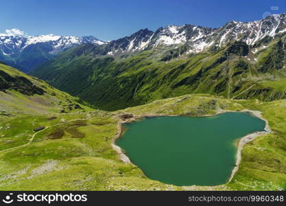 Passo Gavia, Brescia province, Lombardy, Italy  landscape along the mountain pass at summer. Lake