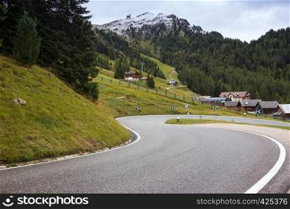 Passo Pordoi. Mountain road - serpentine in the mountains Dolomites, Italy