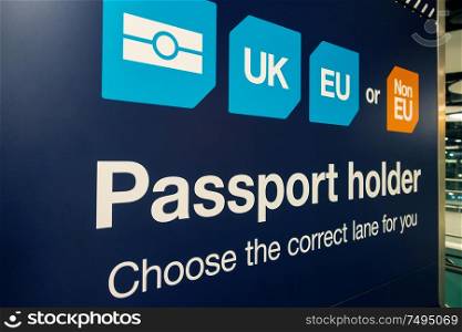 Passport Control and the United KIngdom, UK Border Control at Heathrow Airport Terminal 5, London, England, Great Britain, Europe