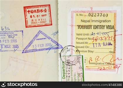 Passport stamps background with various countries