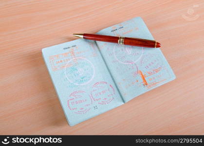 Passport with airport stamps