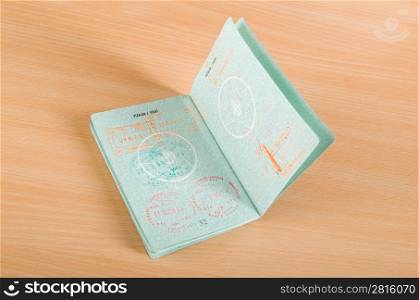 Passport with airport stamps