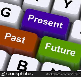 Past Present And Future Keys Show Evolution Or Aging. Past Present And Future Keys Showing Evolution Or Aging
