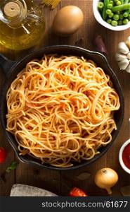 pasta and food ingredient on wooden background