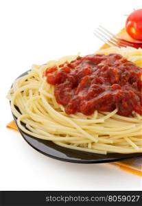 pasta and tomato sauce isolated on white background