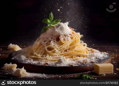 pasta carbonara with cheddar cheese
 illustration Generative AI.