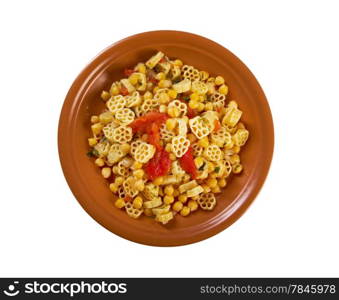 Pasta e ceci - italian pasta Rotelle and Chickpeas.isolated on a white background