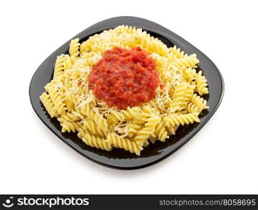 pasta fusilli in plate isolated on white background