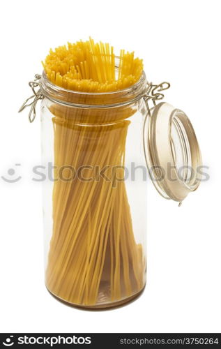 pasta in glass can on a white background