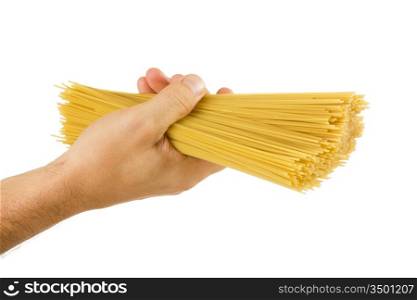 Pasta in hands isolated on white background