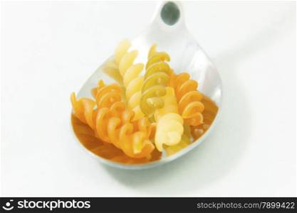 Pasta on a spoon in white background