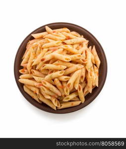 pasta Penne in plate isolated on white background