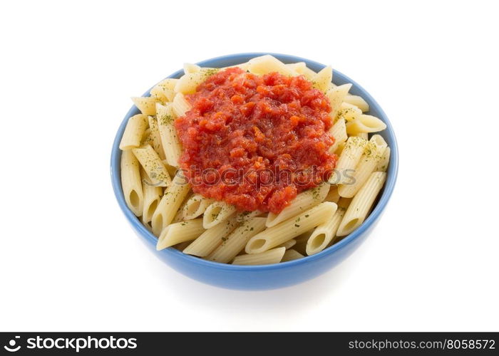 pasta Penne in plate isolated on white background