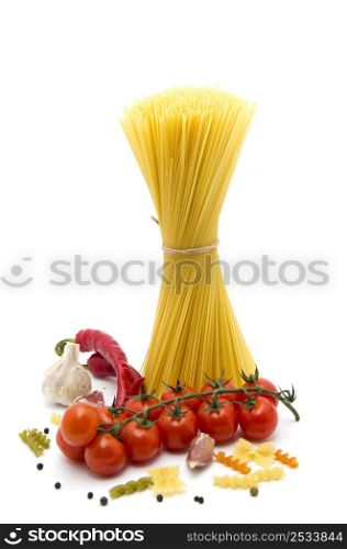 Pasta spaghetti, and vegetables