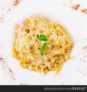 pasta tagliatelle with salmon and parmesan cheese