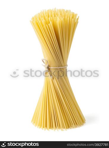Pasta tied up by a rope isolated on a white background with clipping path