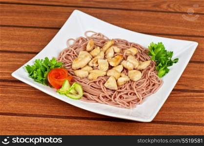 pasta with chicken meat and vegetable