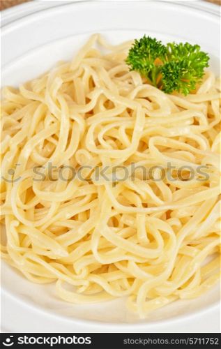 pasta with greens closeup photo