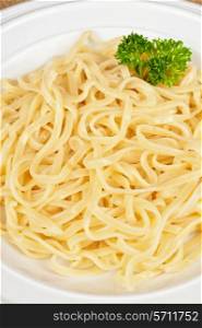 pasta with greens closeup photo
