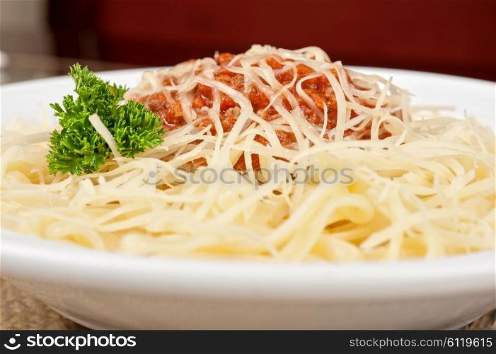 pasta with meat. pasta with meat sauce closeup